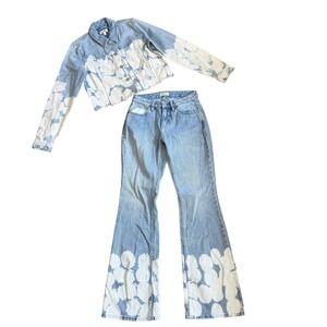 Shyanne Western Bleach Tie Dye Denim Set Flare Jeans & Cropped Jacket